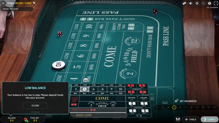 A glimpse of 22bet's live craps game