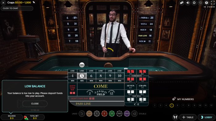 You can play online craps with a live dealer with 22bet