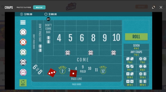 You can play craps on your mobile at Cafe Casino
